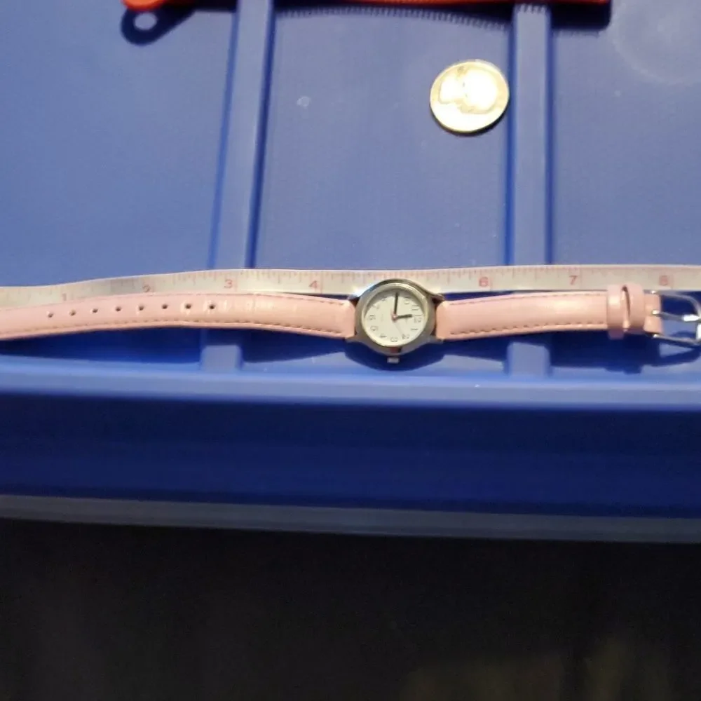 TIMEX T79081 Easy Read Women's or Kids Silver Face Watch Pink Vegan Leather Band